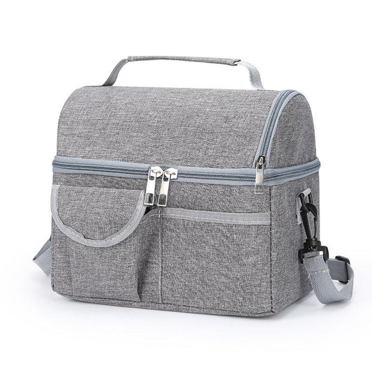 2 Pcs Grey Premium Double Layer Insulated Lunch Bag - 8.4L Thermal Cooler Tote with Shoulder Strap.