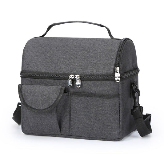 2 Pcs Black Premium Double Layer Insulated Lunch Bag - 8.4L Thermal Cooler Tote with Shoulder Strap.