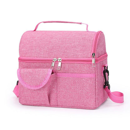 2 Pcs Pink Premium Double Layer Insulated Lunch Bag - 8.4L Thermal Cooler Tote with Shoulder Strap.