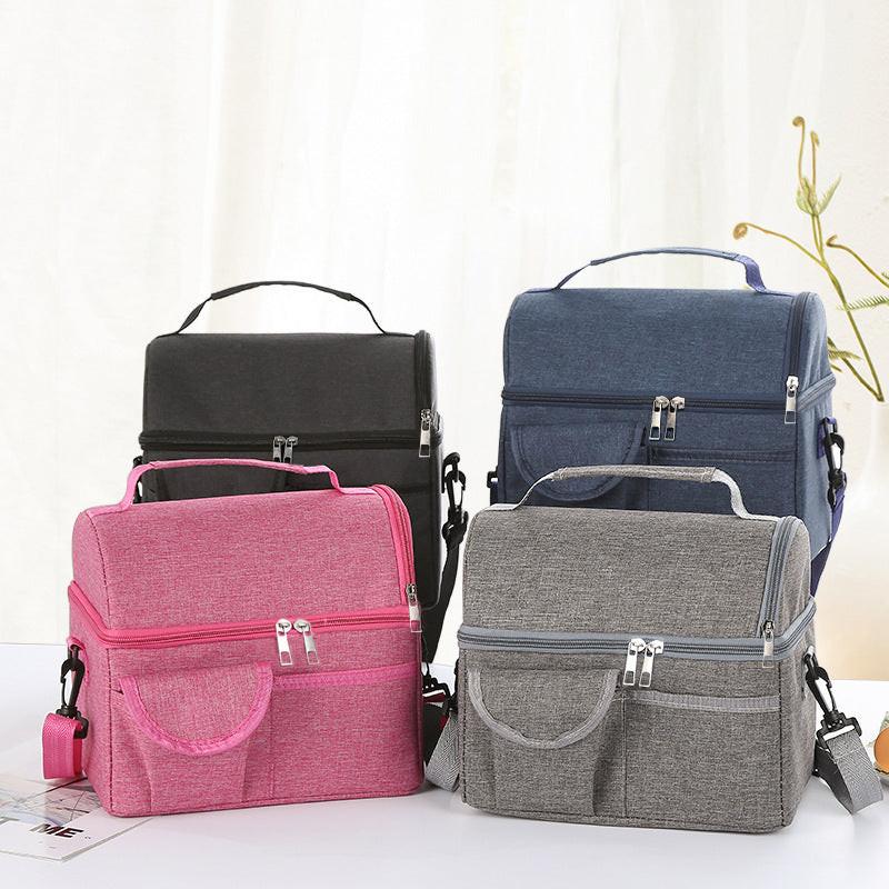 2 Pcs Pink Premium Double Layer Insulated Lunch Bag - 8.4L Thermal Cooler Tote with Shoulder Strap.