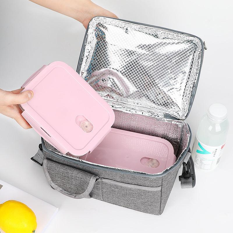 2 Pcs Pink Premium Double Layer Insulated Lunch Bag - 8.4L Thermal Cooler Tote with Shoulder Strap.