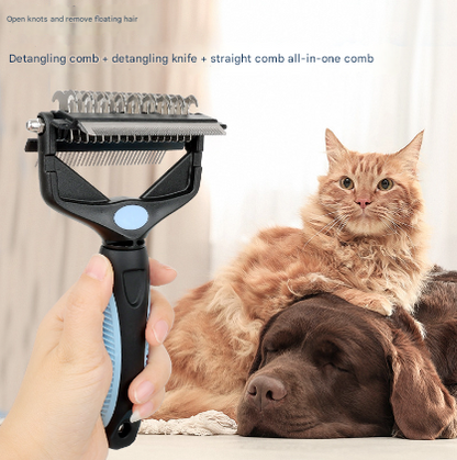 Blue and Black Professional 3-in-1 Pet Grooming Tool - Dematting Rake, Deshedding Comb & Finishing Brush for Dogs & Cats