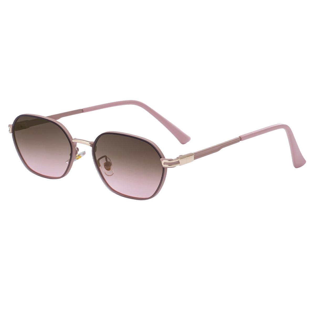 Pink Brown Gradient Lenses Chic Oval Sunglasses for Women - UV400 Protection Lightweight Metal Frame, Comfortable Design.