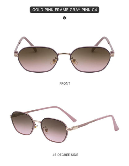 Pink Brown Gradient Lenses Chic Oval Sunglasses for Women - UV400 Protection Lightweight Metal Frame, Comfortable Design.