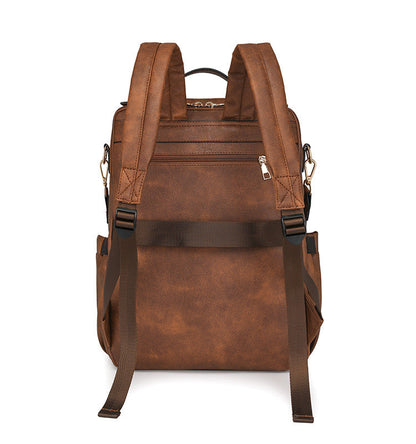 Grey Women's Vintage PU Leather Anti-Theft Backpack - Convertible Shoulder Bag & Laptop Rucksack for Travel & Daily Use