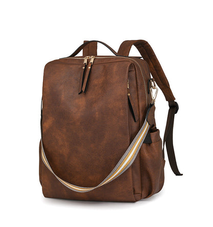 Coffee Women's Vintage PU Leather Anti-Theft Backpack - Convertible Shoulder Bag & Laptop Rucksack for Travel & Daily Use