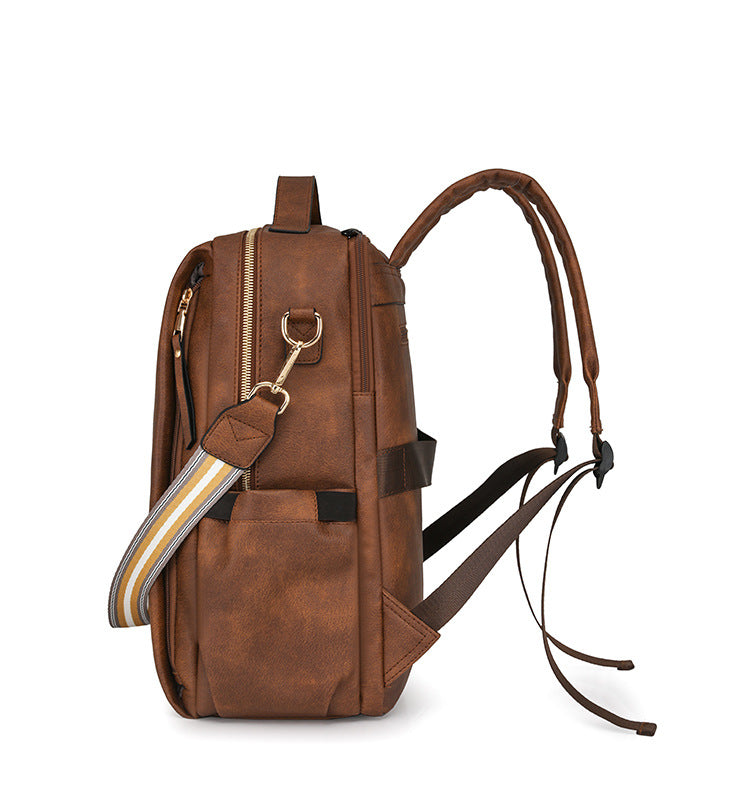 Coffee Women's Vintage PU Leather Anti-Theft Backpack - Convertible Shoulder Bag & Laptop Rucksack for Travel & Daily Use