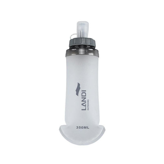 Grey and White Ultra-Lightweight 350ml Soft Running Flask - BPA-Free Collapsible TPU Water Bottle for Hiking, Cycling & Outdoor Sports.