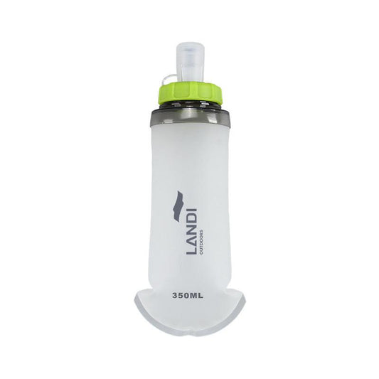 Green and White Ultra-Lightweight 350ml Soft Running Flask - BPA-Free Collapsible TPU Water Bottle for Hiking, Cycling & Outdoor Sports.