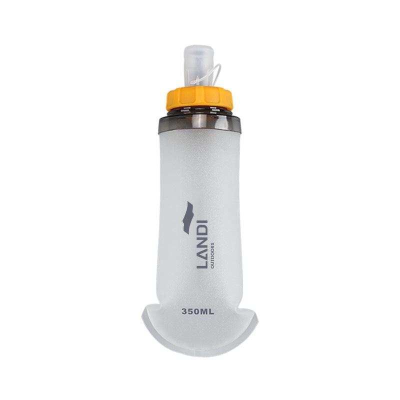 Orange and White Ultra-Lightweight 350ml Soft Running Flask - BPA-Free Collapsible TPU Water Bottle for Hiking, Cycling & Outdoor Sports.