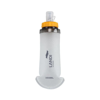 Orange and White Ultra-Lightweight 350ml Soft Running Flask - BPA-Free Collapsible TPU Water Bottle for Hiking, Cycling & Outdoor Sports.