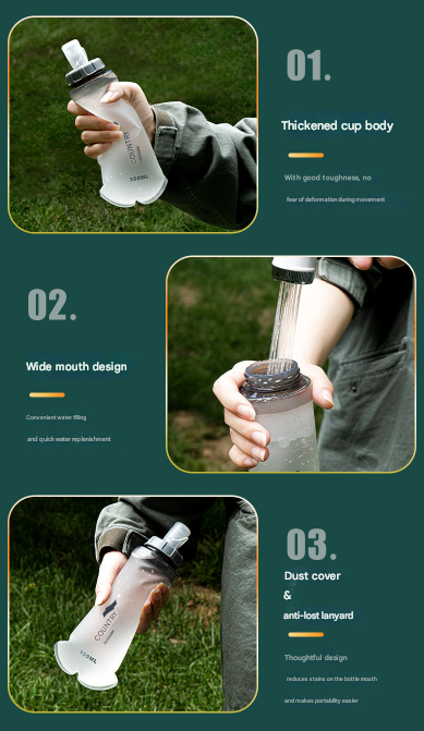 Orange and White Ultra-Lightweight 350ml Soft Running Flask - BPA-Free Collapsible TPU Water Bottle for Hiking, Cycling & Outdoor Sports.