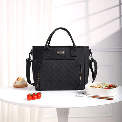 Black Chic Insulated Lunch Tote Bag - 11L Large Capacity Cooler for Work, Picnic & Travel - Durable Oxford Fabric.