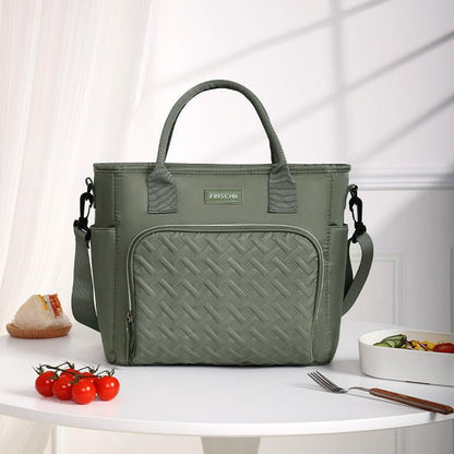 Green Chic Insulated Lunch Tote Bag - 11L Large Capacity Cooler for Work, Picnic & Travel - Durable Oxford Fabric.
