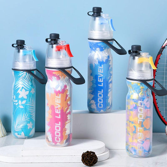 Blue 500ML Insulated Sports Water Bottle with Cooling Mist - Triple-Layer Design Keeps Drinks Cold for Hours - Portable PE Misting Bottle.