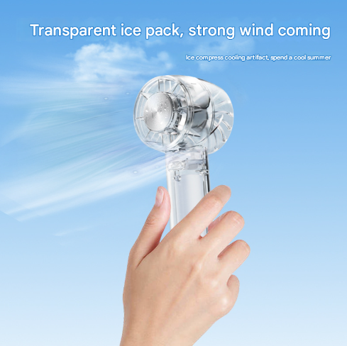 Transparent Black Portable Mini Cooling Fan with Semiconductor Ice Compress - USB-C Rechargeable, 3-Speed Turbine & Transparent Design.