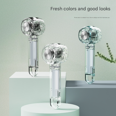 Transparent Green Portable Mini Cooling Fan with Semiconductor Ice Compress - USB-C Rechargeable, 3-Speed Turbine & Transparent Design.