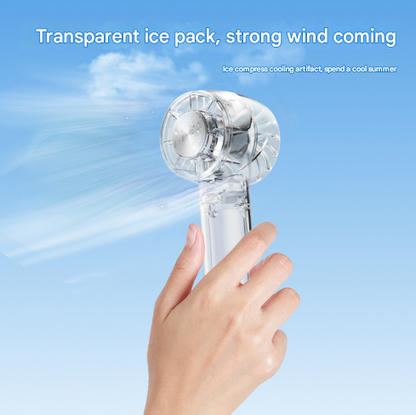Transparent Green Portable Mini Cooling Fan with Semiconductor Ice Compress - USB-C Rechargeable, 3-Speed Turbine & Transparent Design.