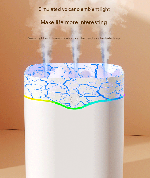 White Volcano Style 2L Cool Mist Humidifier - Triple Nozzle with RGB LED & Quiet Operation.