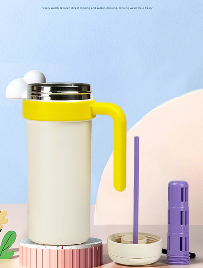Blue and Purple 700ml Insulated Stainless Steel Tumbler with Handle, Dual-Sip Lid, Straw & Tea Infuser.
