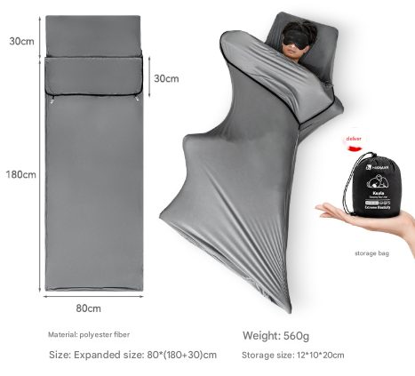 Grey Ultra-Stretch Sleeping Bag Liner - Portable & Lightweight Envelope Sleep Sack for Camping & Travel.