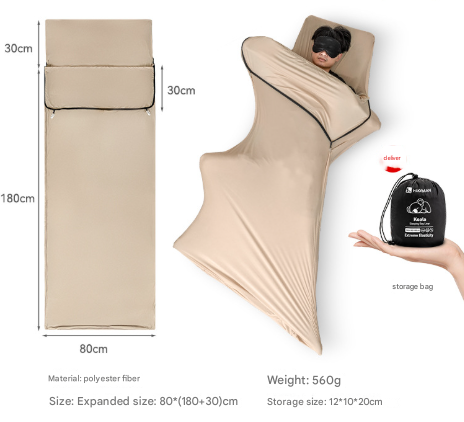 Khaki Ultra-Stretch Sleeping Bag Liner - Portable & Lightweight Envelope Sleep Sack for Camping & Travel.