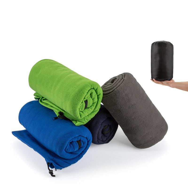 Green Versatile Double-Sided Fleece Bag Liner - Lightweight & Portable Travel Blanket for Camping & Outdoors.