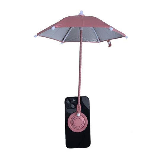Pink Magnetic Phone Umbrella Sun Shade - Clear Outdoor Screen Visor, Anti-Glare Mini Parasol for iPhone.