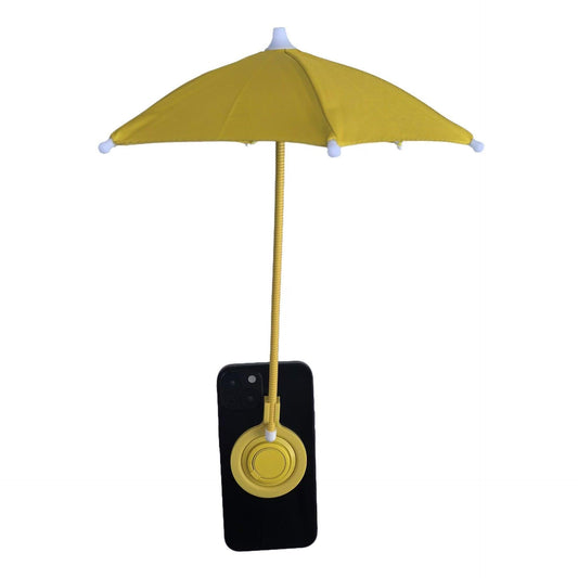 Yellow Magnetic Phone Umbrella Sun Shade - Clear Outdoor Screen Visor, Anti-Glare Mini Parasol for iPhone.