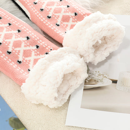 2 Pcs Red Women's Ultra Soft Sherpa Lined Slipper Socks - Cozy Warm Non-Slip Gripper Home Socks