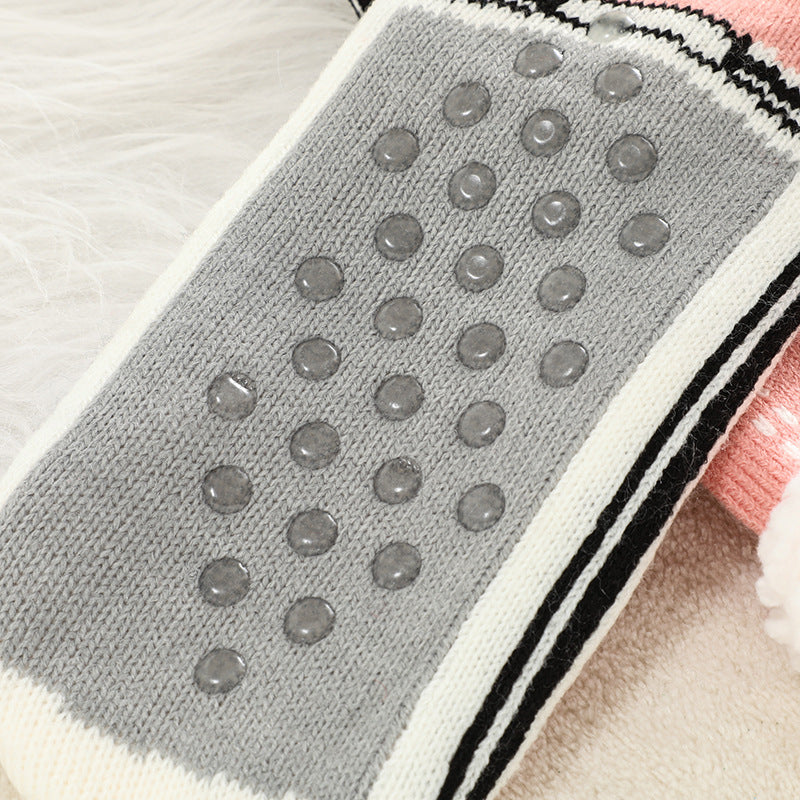 2 Pcs Red Women's Ultra Soft Sherpa Lined Slipper Socks - Cozy Warm Non-Slip Gripper Home Socks
