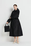 Size L Black Women's Chic Lightweight Waterproof Raincoat - Long Hooded Packable Rain Jacket with Pouch