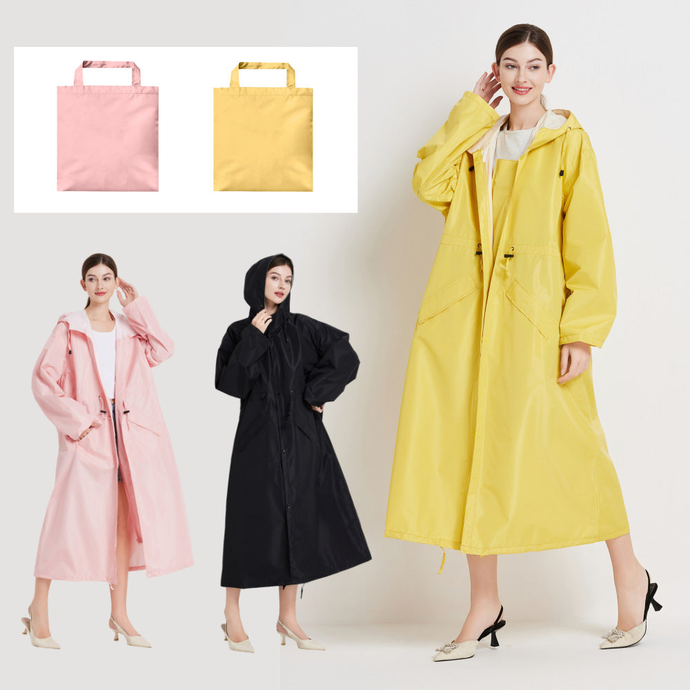 Size L Green Women's Chic Lightweight Waterproof Raincoat - Long Hooded Packable Rain Jacket with Pouch