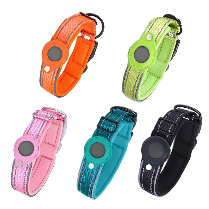 Size L Green Reflective Adjustable Anti-Lost Pet Collar (For Apple AirTag - Collar Only, Tracker Not Included)