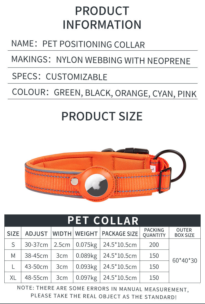 Size L Green Reflective Adjustable Anti-Lost Pet Collar (For Apple AirTag - Collar Only, Tracker Not Included)