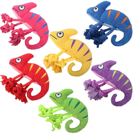 2 Pcs Red Interactive Plush Chameleon Dog Toy with Squeaker & Rope Legs - Durable Chew Toy for Medium/Large Dogs, Teeth Cleaning Texture, Machine Washable (10.2in)