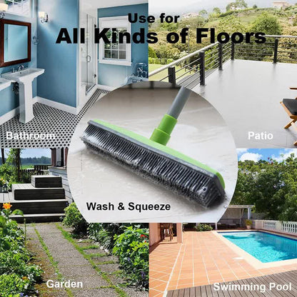 Green and Silver Versatile Pet Hair Remover Rubber Broom & Squeegee - 125cm Adjustable Stainless Steel Handle for Carpets, Floors & Windows