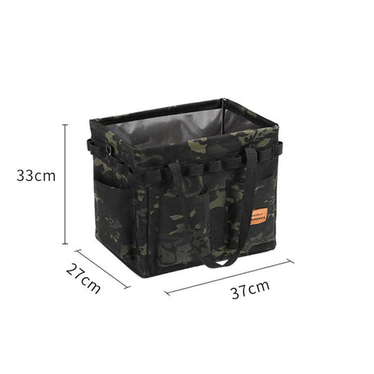 Black Camouflage Heavy Duty Foldable Outdoor Camping Storage Box - Oxford Cloth Collapsible Gear Organizer Tote with Pockets.