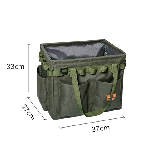 Green Heavy Duty Foldable Outdoor Camping Storage Box - Oxford Cloth Collapsible Gear Organizer Tote with Pockets.
