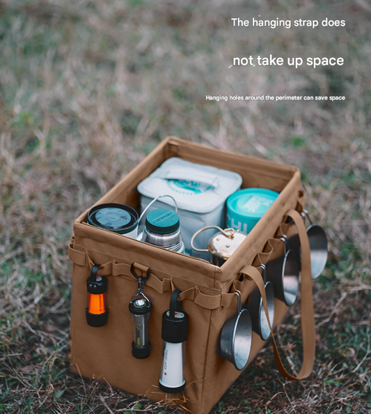 Green Heavy Duty Foldable Outdoor Camping Storage Box - Oxford Cloth Collapsible Gear Organizer Tote with Pockets.