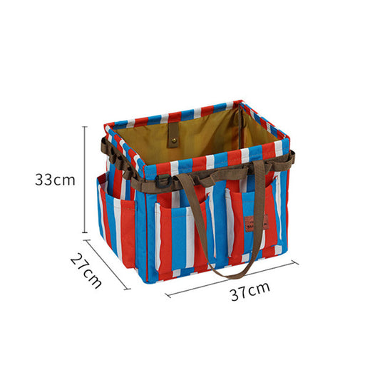 Red,Blue and White Stripes Heavy Duty Foldable Outdoor Camping Storage Box - Oxford Cloth Collapsible Gear Organizer Tote with Pockets.
