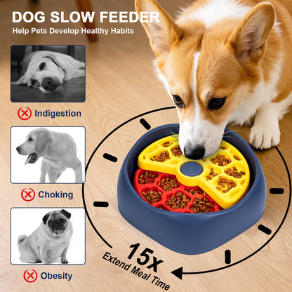 Yellow,Green and Blue Interactive Dog Puzzle Feeder Bowl - Slow Eating & Mental Stimulation Toy for Small Medium Breeds