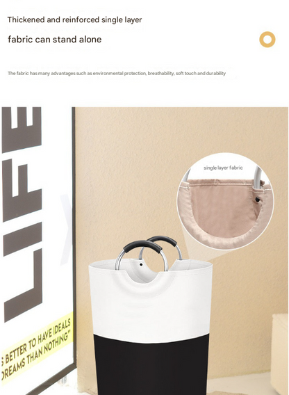 Brown and White Large 90L Freestanding Laundry Hamper - Collapsible Clothes Basket with Aluminum Soft-Grip Handles
