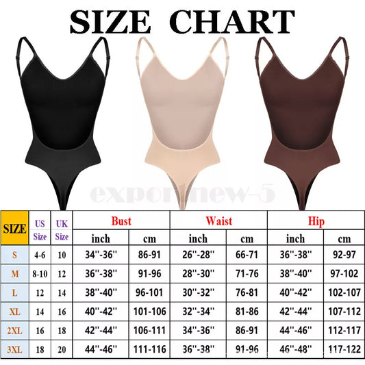 2 Pcs Size M Black Seamless Backless Bodysuit Shapewear - Deep U-Plunge Tummy Control Thong Shaper