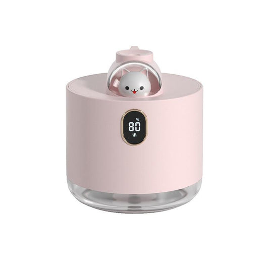 Pink Adorable Space Capsule Humidifier - Portable USB Cool Mist Maker with LED Display & Ambient Night Light.