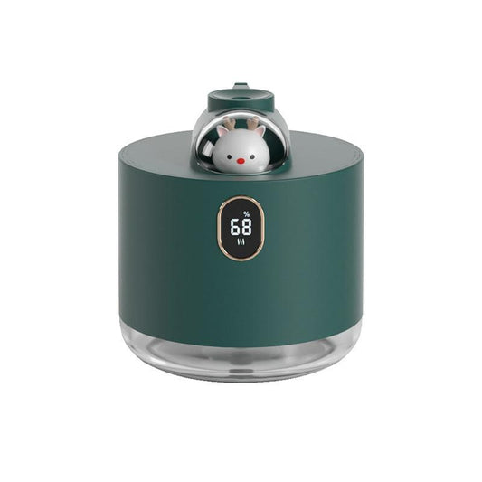 Green Adorable Space Capsule Humidifier - Portable USB Cool Mist Maker with LED Display & Ambient Night Light.