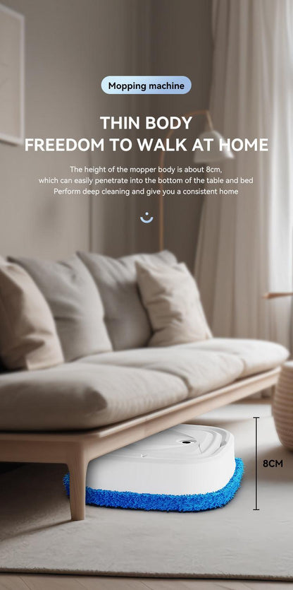White Smart Robotic Floor Mop with Humidifier Spray - Ultra-Slim Automatic Wet & Dry Floor Cleaner.