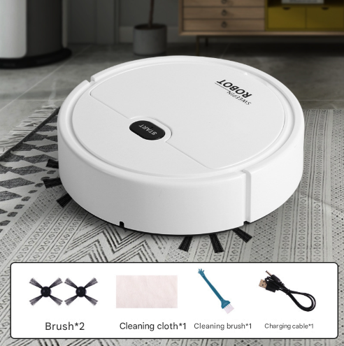 White 3-in-1 Smart Robot Vacuum Cleaner - Automatic Sweeping, Mopping & Suction for Hard Floors & Pet Hair.