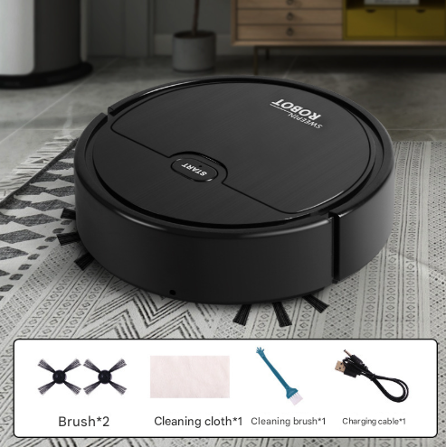 Black 3-in-1 Smart Robot Vacuum Cleaner - Automatic Sweeping, Mopping & Suction for Hard Floors & Pet Hair.