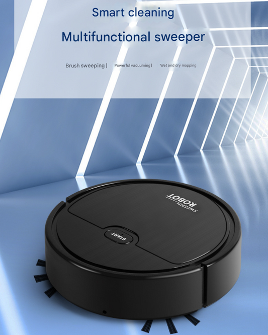 Black 3-in-1 Smart Robot Vacuum Cleaner - Automatic Sweeping, Mopping & Suction for Hard Floors & Pet Hair.